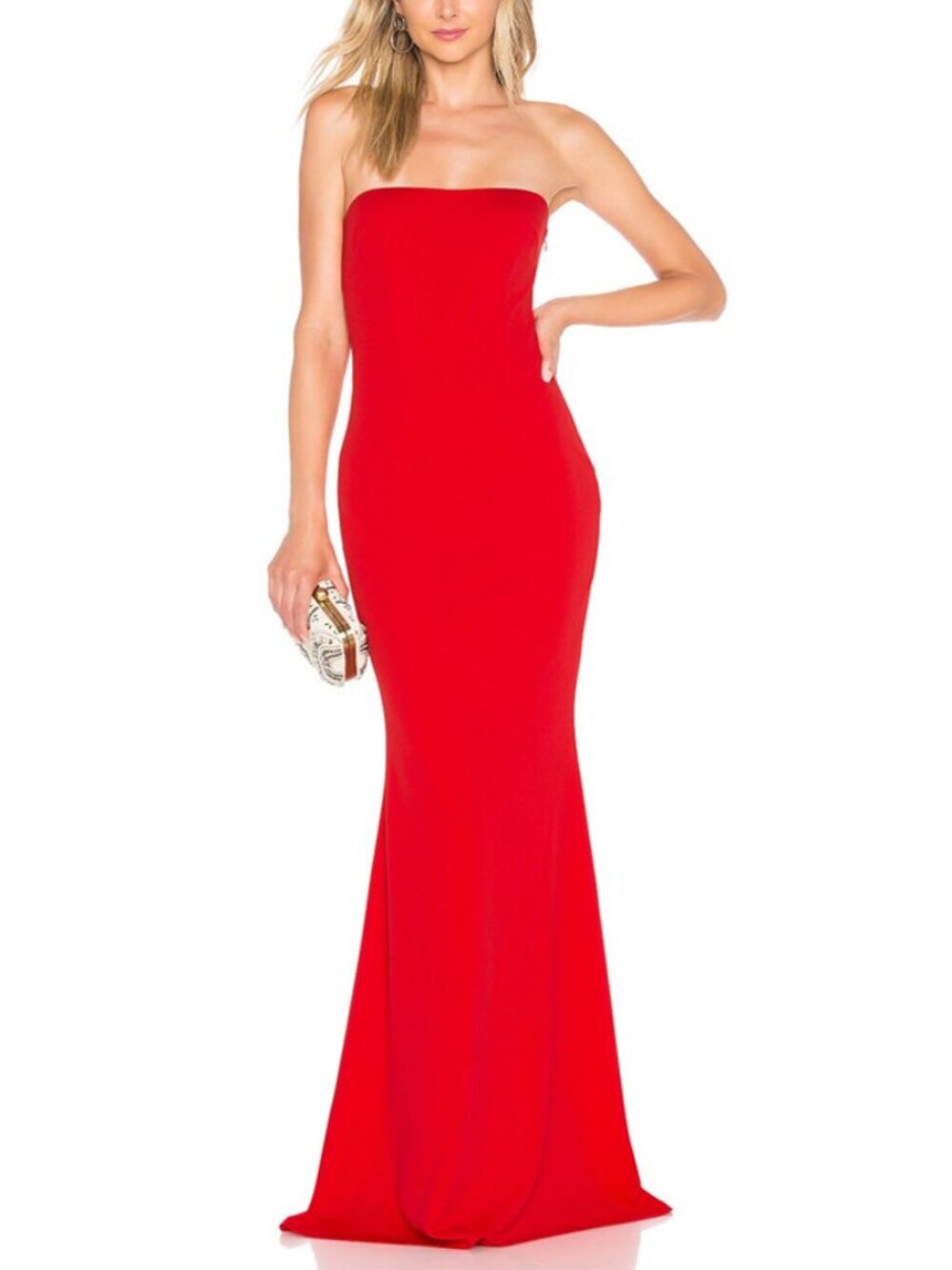 Katie May Red Strapless Cowl Back Gown Size 10